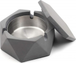MOSTFUN Concrete Ashtray with Lid, Geometric Ashtray Outdoor Ashtray with Stainless Steel Inner Shell, Nordic Style for Home, Office, Patio, Desk, Balcony
