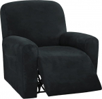 Highdi Stretch Cover for Recliner Chair, Complete Armchair Protector, Stretch Recliner Chair Covers, 1 Piece, Plain Velvet, Soft, Elastic Armchair Cover for TV Chair, Lounger, Armchair (All Black)