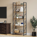 YITAHOME Bookcase with 5 Levels, Industrial Standing Shelf, Storage Shelves for Living Room, Books, Bedroom, Office, Kitchen, Magazines, Vintage Brown