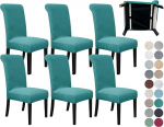 SPRINGRICO 6 Pack Dining Room Chair Covers with Seat Belt, Stretch Parsons Chair Slipcover Washable Kitchen Dining Chair Cover Removable Seat Protector Set of 6, S1- Teal