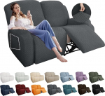 YEMYHOM Pack of 6 Stretch Loveseat Deck Chair Protective Cover Jacquard Deck Chair Sofa Cover with Side Pocket Fitted Relax Cover Couch Furniture Protection with Elastic Base (Loveseat Deck Chair, Dark Grey)
