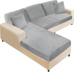 NAISI Sektionale Couchkissenbez&uuml;ge, 6 St&uuml;ck, Samt-Couchkissenbez&uuml;ge, L-Form, weich, Stretch-Sofabez&uuml;ge mit 2 Kissenbez&uuml;gen f&uuml;r links/rechts (2-Sitzer + 1 Chaise+3 R&uuml;ckenlehne, Hellgrau)