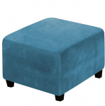 Velvet Ottoman Slipcover Stretch Square Footstool Slipcover for Living Room with Elastic Bottom (Peacock Blue)