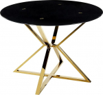 Beliani Bosco Glamorous Dining Table Made of Tempered Glass, Gold and Black, Diameter 105 cm, Metal Legs