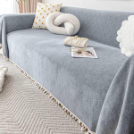 KnSam Home diivanitekk, tavaline diivanikate ilma k&auml;etugedeta koos tupsuga, libisemiskindlad t&scaron;enillkatted elutuppa (180 x 130 cm, hall)