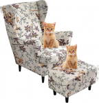 Wingback Armchair Cover 3 Piece Set Wing Chair Slipcover Soft High Stretch Chair Covers Furniture Protector Spandex Wing Chair Slipcovers for Living Room Furniture Footstool Cover (V&auml;rv: #62)