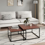 Kodu Collective Kohvilaud 2 ruudukujuline puidust elutoa laud Kaasaegne k&uuml;ljelaua komplekt 2 in 1 metallist raamiga elutoa kontori k&uuml;ljelaua Loft Design Twin Dark Oak