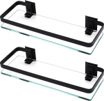 KES A4126A-BK-P2 klaasist du&scaron;iriiul 8 mm riiul Vannitoa klaasist riiul vannitoa riiulile Seinariiul Vannitoa riiul 2 seinale paigaldatav matt must alumiiniumist