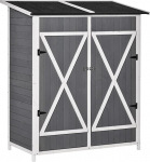 Outsunny aiakapp t&ouml;&ouml;riistakapp 2 uksega, asfaltkattega t&ouml;&ouml;riistakapp, aiakapp, maapinnal&auml;hedane disain, kuusepuust, hall + valge, 139 x 75 x 160 cm.