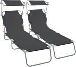 VOUNOT 2 klapptoolist koosnev komplekt, aia lamamistool koos katuse ja 4-suunaliselt reguleeritava seljatoega, kerge rannapuhvet aeda, terrassile, telkimiseks, basseini ja randa, mustas toonis