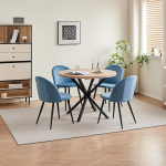 S&ouml;&ouml;gilaud ja toolid, s&ouml;&ouml;gilaud ja 4 tooli, sametist s&ouml;&ouml;gitoolid, MDF lauaplaat, mustad lauajalad, kaasaegne k&ouml;&ouml;gilaud (heledat puiduv&auml;rvi/sinine, 100 x 100 x 76,5 cm).