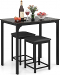 COSTWAY 3-osaline s&ouml;&ouml;gilauakomplekt, baarilaua komplekt koos 2 baaritooliga, s&ouml;&ouml;gikomplekt pehmendustega toolidega, k&ouml;&ouml;gilaud, baarilaud metallraamiga s&ouml;&ouml;gituppa, elutuppa, 90 x 60 x 82 cm (must)