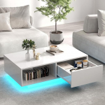 LIFEZEAL kohvilaud LED-iga, elutoa laud sahtli ja sektsioonidega, diivanilaud kaugjuhtimispuldi ja USB-pistikuga, ristk&uuml;likukujuline hoiulaud elutuppa, kontorisse, 95 x 55 x 31 cm (valge)