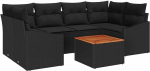 7-teiliges Garten-Sofa-Set mit Kissen in Schwarz aus Poly-Rattan mit Akazie Gartenlounge Model3356455