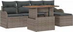 6-teiliges Garten-Sofa-Set mit Kissen Graues Poly-Rattan, 2-Sitzer Garten-Sofa mit Stauraum & Kissen Graues Poly-Rattan Gartenlounge Model3358183