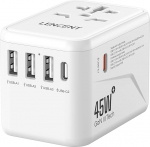 LENCENT universaalne reisimisadapter, GaN III 45W rahvusvaheline laadija 3 USB ja 2 USB-C PD kiirlaadimispordiga, &uuml;lemaailmne laadimisadapter t&uuml;&uuml;p A/C/G/I, USA/UK/EL/AUS pistikupesad, valge