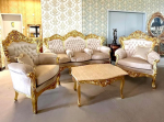 Sofa Set French Louis Style in Beige Colour Retro Baroque Rococo Style Couch Set Beige Velvet Gold Finish for Home Decor for Hotel Lobby Decor