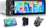 Autoradio 1 DIN traadita Carplay Android auto IOS / Android Mirror Link Bluetooth 5.2, 6,28-tolline Incell puuteekraaniga autoraadio Single DIN FM-raadio USB/EQ/AUX/DVR roolijuhtimispuldiga tagurdamine