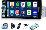 Bluetoothi autoraadio 1DIN, mis &uuml;hildub CarPlay ja Android autoga, 6,9-tolline HD puutetundlik m&auml;ngija, Mirror Link/FM/RDS raadio/Bluetooth 5.2 k&auml;ed-vabad k&otilde;ne/T&uuml;&uuml;p C/Mikrofon koos tagasip&ouml;&ouml;ramisega