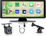 Hodozzy traadita Carplay Android autoekraan, 10,26-tolline kaasaskantav Bluetooth autoraadio IPS puuteekraaniga / EQ / Airplay / h&auml;&auml;ljuhtimine / AUX / TF / FM saatja + tagurduskaamera
