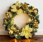 LED j&otilde;ulup&auml;rg, k&auml;sitsi valmistatud plastist uksep&auml;rg, dekoratiivne kunstlik uksep&auml;rg, valgustatud j&otilde;ulup&auml;rg, siseruumide ja v&auml;listingimustes kasutamiseks (30 cm, kuldne)