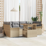 Rantry 7-teiliges Garten Sofa Set mit Kissen Beige Poly-Rattan Akazie Gartenlounge Model3349286