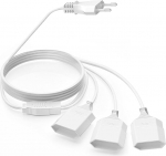 Lame pikenduskaabel, 5 m toitekaabli pikendus, 3 in 1 C-t&uuml;&uuml;pi toitepistik lame, Euro-pistik topelt C-t&uuml;&uuml;pi Euro-pistikupesale, 0,75 mm&sup2; toitekaabel 2,5 A/250 V PC-lampide telefonile Valge