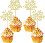 Ephlyn Cupcake Toppers for 2025 Happy New Year 2025 Glitter Fireworks Hello 2025 Cupcake Picks for Cheers to 2025 Happy New Year Eve Theme Holiday Party Cake Decorations Supplies Gold 24
