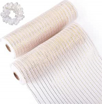 2 rulli dekoratiivset v&otilde;rgusilma paela 10,4 tolli lai Beež piir l&auml;ikiv triibuline j&otilde;ulukaunistus v&otilde;rgusilma traatpael metallist fooliumiga DIY j&otilde;ulup&auml;rgade garlandid pulmad kodu pooleks