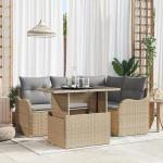 Rantry 5-teiliges Garten-Sofa-Set mit Kissen Beiges Poly Rattan, 2-Sitzer Garten-Sofa mit Kissen Beiges Poly Rattan Gartenlounge Model3348456