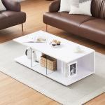 CLIPOP Coffee Table White High Gloss Living Room Table, Side Table, Coffee Table with Open Display Shelf, Modern Sofa Table for Living Room, 120 x 60 x 41.5 cm