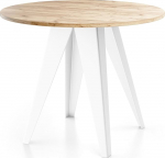 WFL GROUP Glory Dining Table White in Industrial Style - Modern, Round - Extendable from 90 cm to 130 cm, with Powder-Coated Metal Legs, Table for Small Kitchen - Craft Oak
