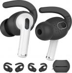 AhaStyle AirPods 3 k&otilde;rvakonksud Pehme silikoon 【Kott lisatud】2 paari k&otilde;rvaklappe mittelibisevad tarvikud, mis &uuml;hilduvad Apple AirPods 3 (suur ja v&auml;ike, must)