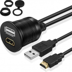 TNP USB HDMI Flush Mount kaabel - armatuurlaua paneel Dash Mount USB + HDMI Port pesa Jack Plug veekindel pistik pikendusjuhe juhtmejuhe auto veoauto haagis paat mootorratta & rohkem (1.8M / 6FT)