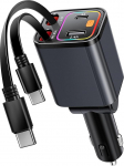 Kwaki sisset&otilde;mmatav autolaadija, 4-in-1 USB C-sigaretis&uuml;&uuml;taja adapter kahekordse C-t&uuml;&uuml;pi kaabliga, kiirlaadimine, &uuml;hildub iPhone 16 15, Samsung S25/24/23/22 (Type-C + Type-C (v&auml;rv))