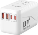 LENCENT Universal Travel Adapter 100W GaN3 rahvusvaheline reisipistik 2 QC4.0 USB-A+2 PD3.0 Type-C PPS kiirlaadimisega, &uuml;lemaailmne seinalaadija USA/UK/EL/AU pistikupesadele, valge