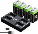 LP 9V Lithium-Ionen-Akkus, 4er-Pack, 500 mAh, 9V-Akku mit Micro-USB-Ladestation, langlebiger 9-Volt-Akku f&uuml;r Rauchmelder, Elektronik, Audioger&auml;te und mehr