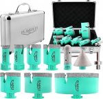 LEKOMESH Drill Bit Set for Tiles - 10 Pieces (20/25/35/40/50/68/110 mm + 20 mm Finger Mill + 50 mm Chamfer Drill + Adapter) Diamond Drill Tile Drill Set for Porcelain Ceramic Tiles M14