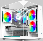 EMPIRE GAMING EC253 PC Case Cube ATX/mATX/ITX, Panoraamiline karastatud klaas, 3 eelpaigaldatud ARGB ventilaatorit + kontroller, 330 mm GPU, 168 mm ventilaator, 240 mm vesijahutus, USB-C (valge)