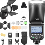 Godox V1PRO-F V1Pro F &uuml;mmarguse peaga kaamera v&auml;lk koos AK-R1 TTL Speedlite 2.4G juhtmevaba TTL kiirvalgustiga, 76Ws HSS 1/8000s koos Li-ion akuga Fuji kaameratele