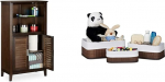Relaxdays Lamell Vannitoakapp, tumepruun, Bambus Vannitoakapp, Telefonikapp, K x S x S: 92 x 50 x 25,5 cm & hoiukorv, komplekt 3, Kangaskate, Bambus, Ristk&uuml;likukujuline, Vannituba,