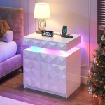 FREDEES LED &ouml;&ouml;kapp koos laadimisjaamaga - &ouml;&ouml;kapp 3 sahtliga ja lukustatava, peidetud hoiuruumiga, intelligentne &ouml;&ouml;kapp koos inimsensoriga RGB valgustusega, valge