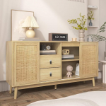 OKMYHOME Sideboard aus Holz - Sideboard mit 3 Schiebet&uuml;ren und 2 Schubladen f&uuml;r Wohnzimmer und Esszimmer - 155 x 38 x 80 cm - Holz