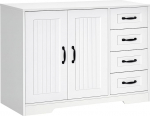 HOMCOM Sideboard, 4 sahtliga k&uuml;lgkapp, 2 uksega, k&ouml;&ouml;gikapp, reguleeritava riiuliga hoiukapp elutuppa, 105 x 40 x 76 cm, valge