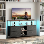 TV kapp LED-iga, Lowboard kuni 55-tollise teleri jaoks, TV statiiv 4 sahtliga, 2 avatud kambrit, k&uuml;ljepaneel elutuppa, magamistuppa, 137 x 30 x 78 cm, must