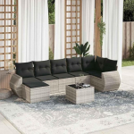 Modulares Gartensofa Set 7-TLG. Schwarz Poly Rattan Gartenm&ouml;bel mit abnehmbaren Kissen als Garten Sofa Garnitur