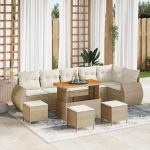 Gartensofa-Set 10-teilig Beige Poly Rattan mit Kissen - Outdoor-Sofa-Garnitur 10-teilig als Terrassenm&ouml;bel-Set 10 St&uuml;cke aus Poly Rattan mit Polstern