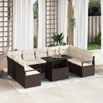 Garten-Sofa-Set 10 St&uuml;ck Braun Creme Poly-Rattan mit Kissen, 10-teiliges modulares Set f&uuml;r Terrasse und Garten