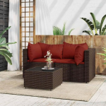 Garten-Ecksofas PE-Rattan und Gartenm&ouml;bel Ecksofas als Outdoor-Ecksofas mit Kissen 3-TLG. in Braun Poly Rattan