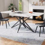 Bladez pikendatav s&ouml;&ouml;gilaud 6-8 inimesele, L120-160 cm x 80 cm, kaasaegne k&ouml;&ouml;gilaud, t&auml;hekujulised lauajalad, raudjalad, puidust lauaplaat marmormustriga, ristk&uuml;likukujuline (valge)